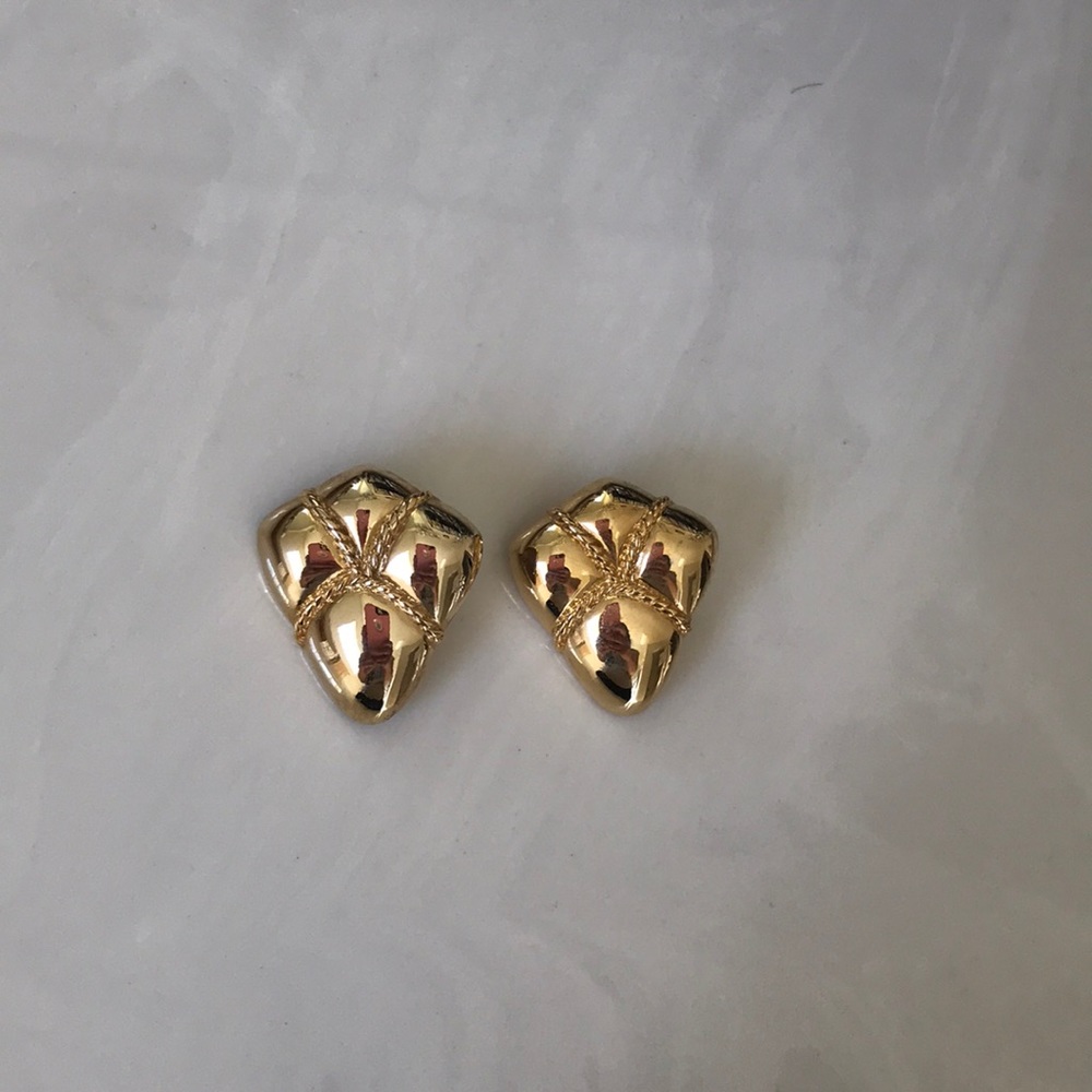 Vintage gold tone triangular post earrings